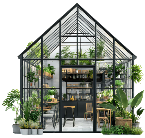 black-framed-glass-greenhouse-filled-with-greenery-plants-with-small-cafe-inside_1352884-23186 copy